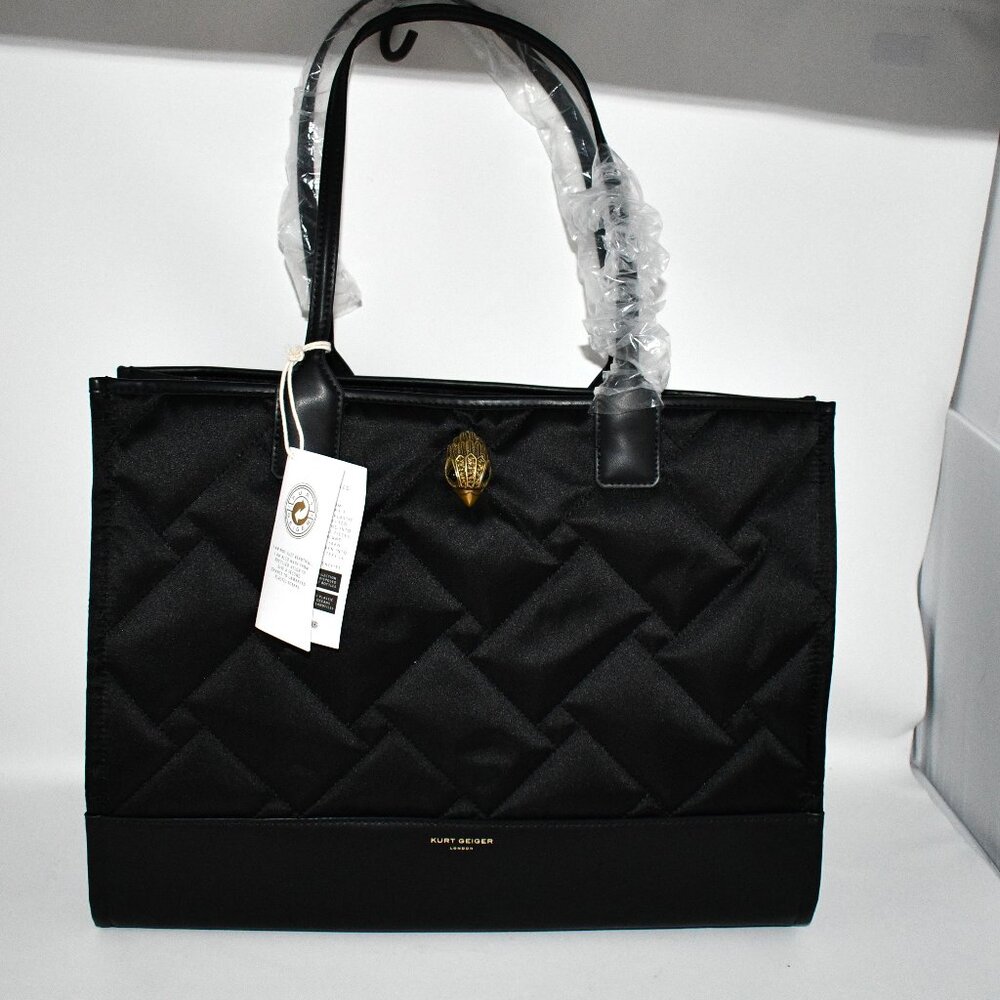 KURT GEIGER LONDON Recycled Quilted Square Shopper in Black #8471900229 NWT